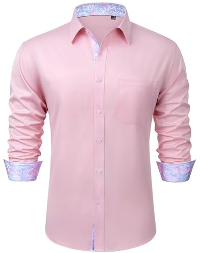 siliteelon Dress Shirts for Men Long Sleeve Stretch Wedding Formal Shirt | Non Iron Fabric, Contrast Pattern Design, for Work Business Casual Outfit, Regular Fit, Button Down Shirt, with Pocket
