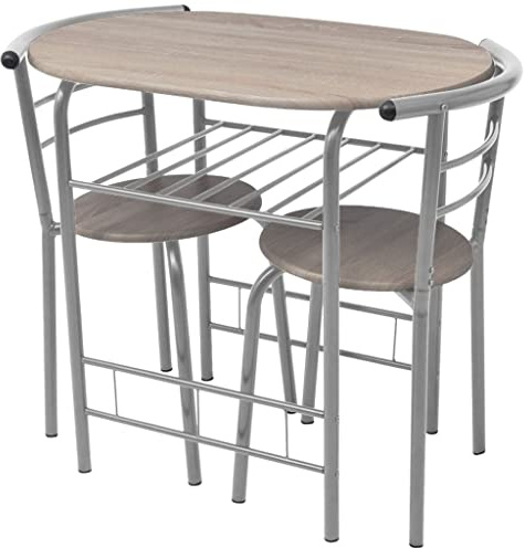 Augerlite Tavolo da colazione in MDF con telaio in ferro argentato, 80 x 53 x 74 cm, 2 sgabelli da bar, set da pranzo compatto per soggiorno, piccolo gruppo da pranzo moderno, salvaspazio, facile da