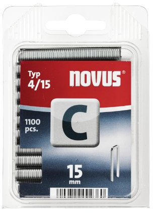 Novus Schmalrückenklammern 15 mm, 1100 Klammern vom Typ C4/15, Heftmittel für Profilhölzer, Paneele und Holzfaserplatten