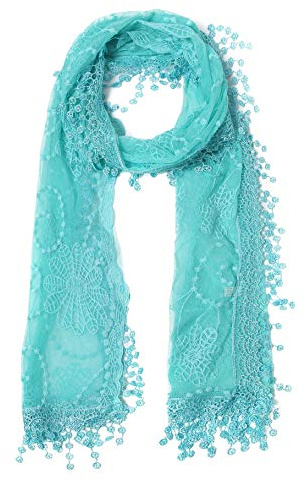 Cindy and Wendy Lightweight Soft Leaf Lace Fringes Scarf shawl for Women (TYH-TURQUESA)