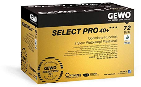 GEWO Select PRO Tischtennisbälle - 3 Sterne Tischtennis-Ball aus Plastik 40+ mit Naht - ITTF-zertifizierte Wettkampf Bälle - 72 hochwertige Profi-Tischtennisbälle weiß, 40+ mm, weiß