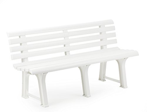 Dmora - Gartenbank Pomezia, Monoblock-Gartenbank, Außenbank, 100 % Made in Italy,Cm 145x49h74, Weiß