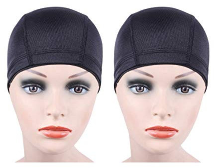 2 pcs Black Dome Cap for Wig Making Stretchable Hairnets with Wide Elastic Band (M)