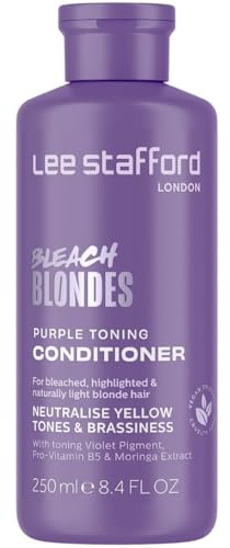 Lee Stafford Purple Toning Conditioner | Bleach Blonde Collection - Neutralizes Brassy & Yellow Tones, Great for Bleached, Highlighted, & Grey Hair, Hydrating & Adds Shine to Dry Damaged Hair, 250 ml