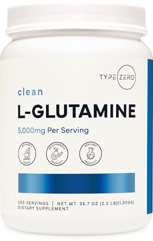 Type Zero L Glutamine Powder, 200 Servings of 5000mg - 6 Month Supply, for Gut Health, Gastrointestinal Lining Support & Recovery for Women/Men - Vegan, Gluten Free, No Fillers, Unflavored