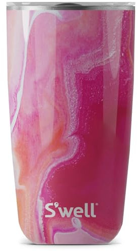 S'well Tumbler mit Deckel, 530ml, Rose Achat, BPA/BPS-freier, vakuumisolierter, dreifach isolierter Reisebecher mit Schiebedeckel, für heiße und kalte Getränke, zu Hause, 18 oz.