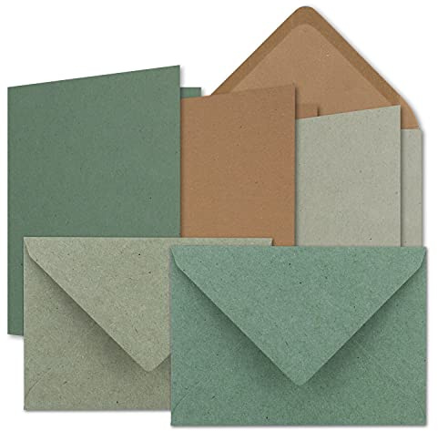 60 x kortset DIN B6 – kraftpapper brunt – kraftpapper grått – kraftpapper eukalyptus – vikbara kort med kuvert – 3 färger – 12 x 17 cm och kuvert – 12,5 x 17,5 cm