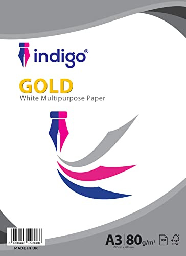 Indigo® A3 White Multipurpose Copier Paper – 80GSM, 100 Sheets | Inkjet, Laser & Copier Printer Compatible | Smooth A3 Paper for Office, School & Creative Use