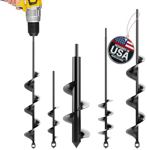 Auger Drill Bit for Planting 4 Pack – Garden Spiral Hole and Bulb Planter Tool for Umbrella Holes - Compatible with 3/8 Inch Hex Drive