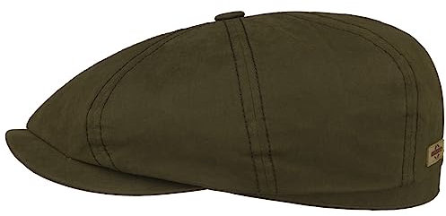 Stetson Hatteras Waxed Cotton WR Flatcap - Klassische Form Stoffmütze - Schirmmütze mit wasserabweisenden Eigenschaften - Herren - Herbst/Winter Oliv XXL (62-63 cm)