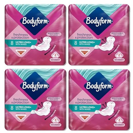 Bodyform Freshness & Protection Ultra Long Sanitary Towels 8 Pads (Pack of 4)