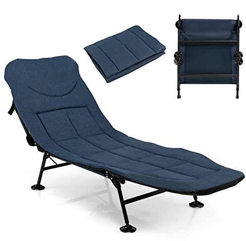GYMAX Campingbett klappbar, Feldbett 194 x 66 x 29 cm, Gästebett mit Abnehmbarer Matratze & 6-Fach Verstellbarer Rückenlehne, Angelliege tragbar, Campingliege mit 6 Beinen (Marine)