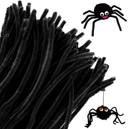 Black Pipe Cleaners for Craft, 30cm Long Halloween Craft Pipe Cleaners, Pipecleaners, Chenille Stems Pipe Cleaners for Kids Halloween Xmas Craft - 100 Pcs