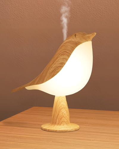Rumicet Lampe de Chevet Tactile, 3000K-600K Tons chauds et froids Lampe, 3 Modes Dimmable Forme D'oiseau Mignon Bois Lampe Avec télécommande et aromathérapie