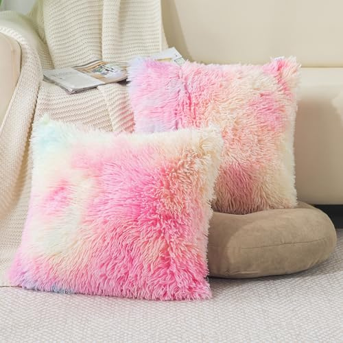 ZTYROLJ Lot de 2 Housse de Coussin en Fourrure 65x65 cm,Taie d'oreiller Ultra Douce avec Fermeture Eclair Cachée, Décoration Housse Coussin canapé Canape Salon Chambre