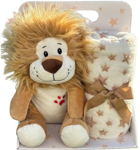 Manta Bebé Suave Cálida con Peluche León Set Regalo Recién Nacido Niño Niña 0-3 Años Manta Cuna Carro 90x75 cm Ultra Acolchada Hipoalergénica Lavable Seguridad Bebé Decoración Habitación Infantil