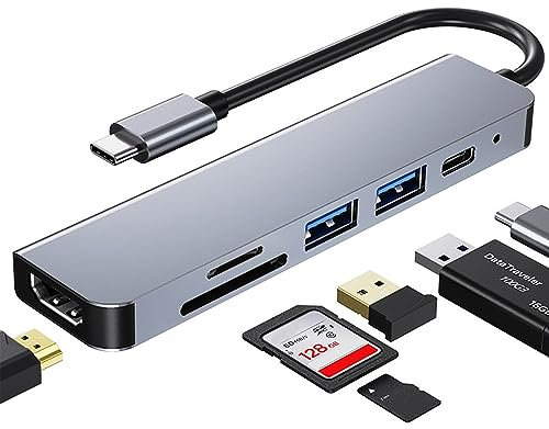 Hub USB C,Adattatore multi-porta USB C per MacBook Pro,6-in-1 USB C a HDMI Hub compatibile con computer portatili e altri dispositivi di tipo C(4K HDMI USB3.0 USB2.0 SD/TF Card Reader 87W PD) grey