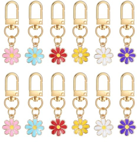 Mabor 12 stycken mini tusensköna hängen blommor nyckelring söt nyckelring dam för väsktillbehör plånböcker ryggsäckar väska berlocker