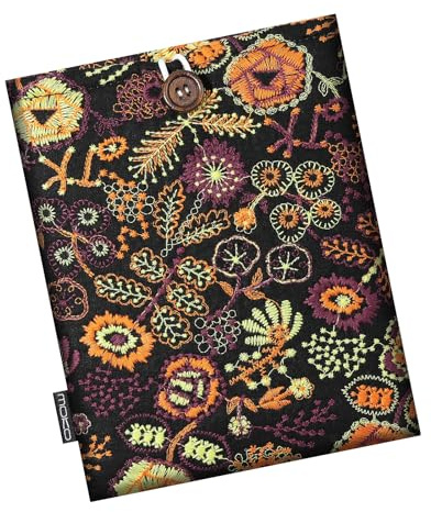 MoKo 6-7 Inch Embroidered Daisy Padded E-Reader Sleeve Zippered Bag with Back Pouch for 7 eReader Colorsoft Signature Edition 2024, 6 Nook, 6 Kobo Clara eReader, Black Yellow Flowers