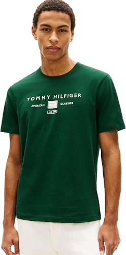 Tommy Hilfiger Uomo T-Shirt Maniche Corte Brand Love Mono Stack in Cotone, Verde (Nocturnal Green), XXL