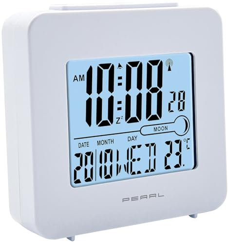 PEARL Reisewecker: Funk-Wecker mit Snooze-Funktion,Datum-,Wochentag- & Temperaturanzeige (Funkwecker mit Thermometer, Funkwecker klein)