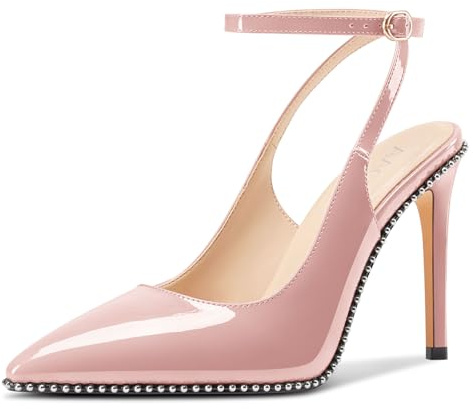 Aachcol Femmes Lanières Cheville Pointu Bout Escarpins Slingback Aiguille Haut High Talon Heel Mariage Danse Dress Chaussures 10 CM Heels Rose Nude 40 EU