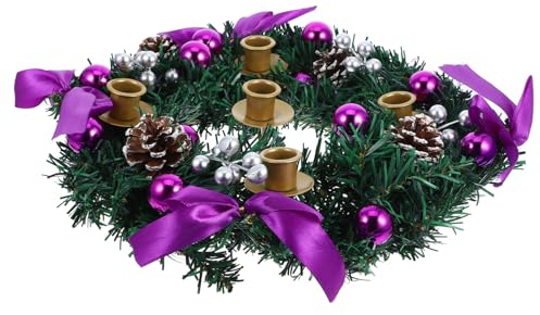 LABRIMP Portacandele Ghirlanda Natalizia con Supporti per Candele Avvento Anello con Bacche e Pino Centrotavola per Decorazioni Festive e Natale
