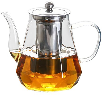 Tekanna med siktinsats och lock: 1 200 ml tekanna av glas borosilikat, glastekanna med sil fastsättning värmebeständig, tebryggare glas, för beredning av löst te, blomte, örtte