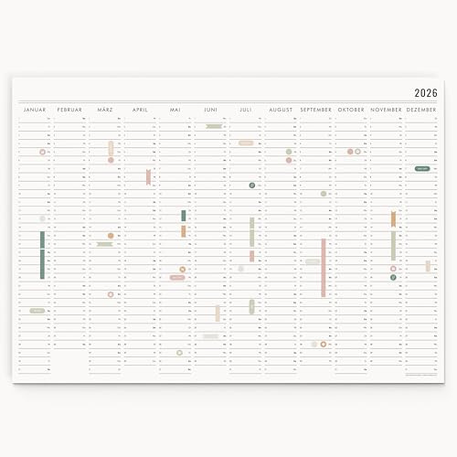 Väggkalender 2026 med klistermärkesuppsättning – årskalender A2