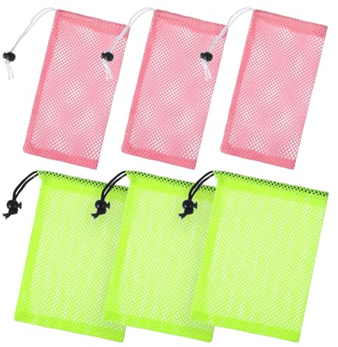 Classicseali 6Pcs Small Net Bags,Polyester Net Gift Bags Drawstring Small, Smalls Laundry Bag for Golf Stuff, Little Toys, Candy, Storage, Travel, Laundry, 15x20cm & 10x20cm,Fluorescent Green & Pink