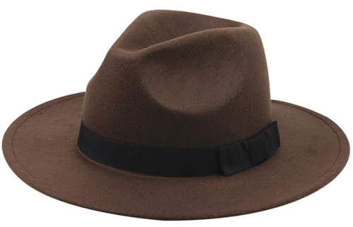 Hperu Chapeau Panama pour Hommes et Femmes, Chapeau en Feutre Vintage à Large Bord, Outbacks Marron, Taille Unique pour Tenue Vestimentaire, Accessoire de Costume de Cosplay – Marron