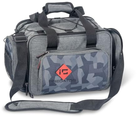 Iron Claw Mid Bag I, Angeltasche aus 400D Polyester, Schwarz, 42 x 30 x 28 cm, mit 5 Vario Boxen, für Angelausrüstung und Tackle, Robuste Außen- und Netztaschen