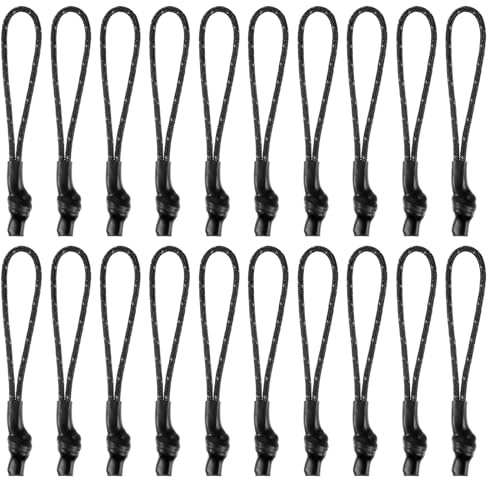 20 Pcs Black Zipper Pull Replacement Universal Zipper Pull Cord Extender Backpack Tag Paracord Knotted Zippers Drawstring Zippers Repair Tabs for Backpacks Jackets Luggage