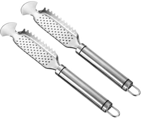 POPETPOP Lot de 2 Écailleurs à Poisson en Acier Inoxydable Râpe à Gingembre Outil Manuel pour Écaillage Rapide et Préparation des Fruits de Mer Poignée Ergonomique Antidérapante la