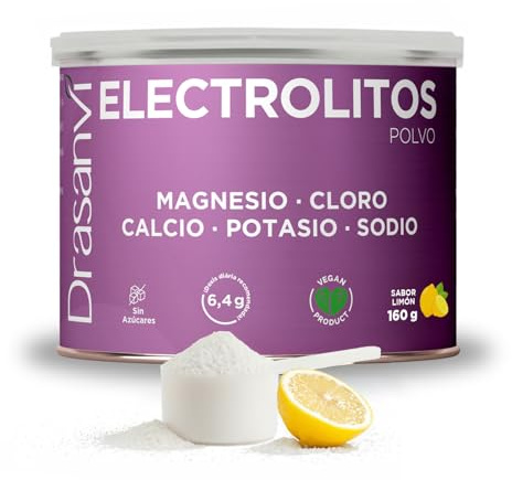 Electrolitos en Polvo Limón 160 g | Sales Minerales con Magnesio, Potasio, Calcio y Sodio + Vitaminas B y C | Hidratación y Función Muscular | Sin Azúcar, Vegano, Sabor Limón | Drasanvi