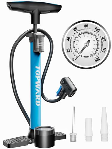 Topward Bike Pump with Pressure Gauge, Portable Bicycle Tyre Pump for Kids & Teens, Mini Cycling Pump for Road & MTB, Basketball, Football