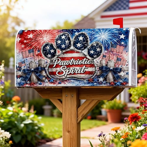 Coperture magnetiche per cassette postali con stampa di zampe, bandiere americane natalizie patriottiche, fuochi d'artificio del 4 luglio, copertura per cassetta delle lettere rossa per decorazioni