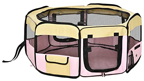 PawHut Fabric Pet Dog Cat Puppy Playpen Rabbit Guinea Pig Play Pen in Pink Small L37 x H37cm x D90cm