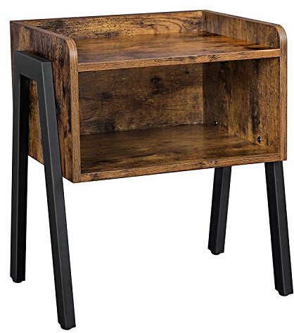 VASAGLE Table d'appoint avec Compartiment Avant Ouvert, Cadre métallique Robuste, Facile à Assembler, Marron Rustique et Noir LET54X, Bois d'ingénierie, 42 x 35 x 52 cm
