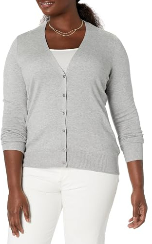 Amazon Essentials Women's Lightweight Cardigan Sweater, Light Grey Heather, L