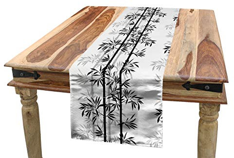 ABAKUHAUS Bambus Tischläufer, Bambus-Baum-Blätter, Esszimmer Küche Rechteckiger Dekorativer Tischläufer, 40 x 180 cm, Weiß
