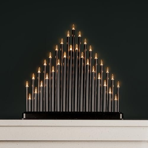 HomeZone® Black Candle Bridge Tower Christmas Decoration, Battery Operated with Timer, 33 Warm White LED Window Light