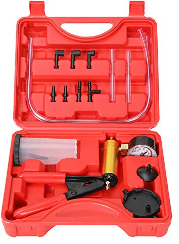 Yonligonju Brake Bleeder Kit with Hand Vacuum Pump with Gauge Adapters Automotive Brake Fluid Bleeding Set for Bike Car Truck (red)