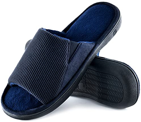 Honalika Cozy Men's Open Toe House Slippers Memory Foam,Comfy Slip On Indoor Slipper for Men Breathable, Non-Slip Soft Bedroom Home 9-10