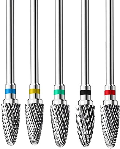 LATRAT 5 pezzi, Set di punte da fresa per unghie in acrilico, 2,35 mm, in tungsteno, per nail art, strumenti per manicure e pedicure, per uso domestico