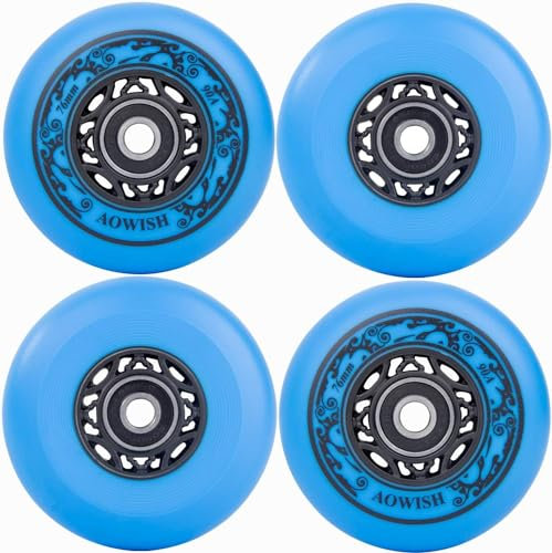 AOWISH Inline Skate Wheels Outdoor Asphalt Formula Aggressive Roller Blades Wheels 90a Roller Hockey Replacement Wheels with Bearings ABEC-9 and Floating Spacers, 4-Pack (Blue, 68mm)