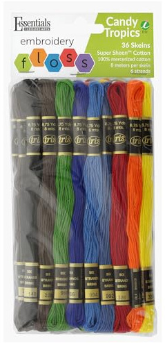 Essentials By Leisure Arts and Iris Embroidery Floss Candy Tropics 36 Pack - 6 Strand Cotton Thread for Embroidery, Cross Stitch, Crafts, DIY Projects