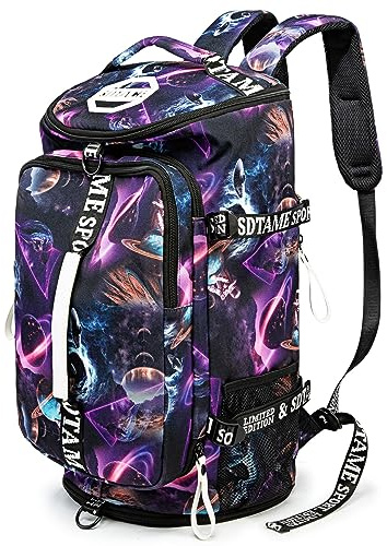 Gym Duffle Bag Backpack with Shoe Compartment,4 ways Travel Backpack for Women and Men,Multi-Functional Weekender bag with Waterproof Layer&Laptop Compartment for Fitness, Travel,Camping(Metallic)