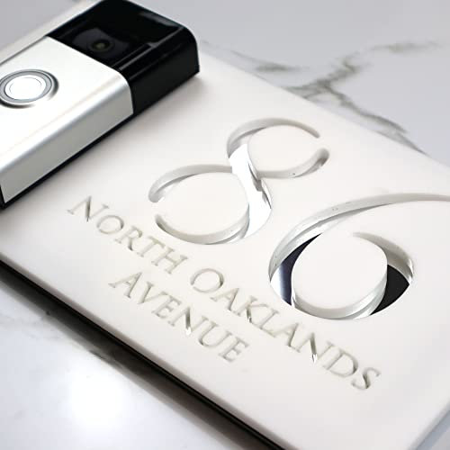K Smart Sign | Right Text F32 | Bellissima Video Doorbell house sign door number plaques for Nest Ring Wifi doorbell plate mount | Matt White | 300mm x 160mm (Matt White & Silver Mirror)