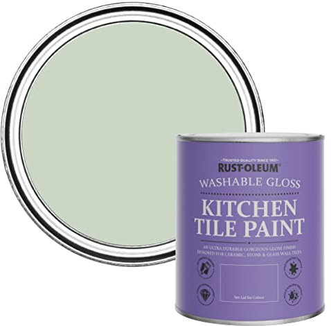 Rust-Oleum Green Water-Resistant Kitchen Tile Paint in Gloss Finish - Laurel Green 750ml